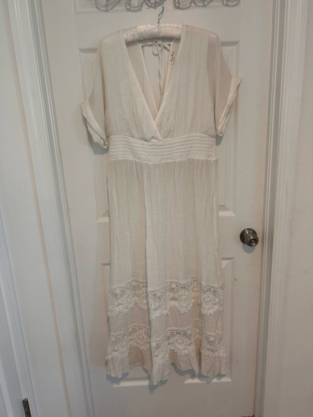Kings Road Lace-Detail Maxi Dress with Smocked Waist Size XL
